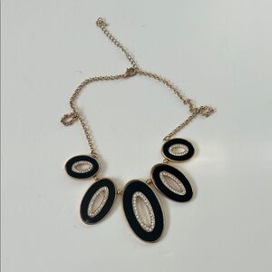 Elegant Black and Gold With Faux Rhinestone Necklace in Circular Detail
